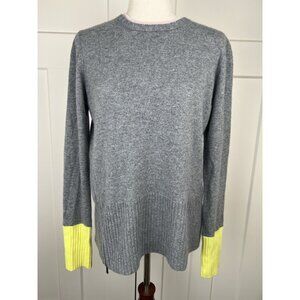 Duffy Cashmere Sweater Gray Asymmetrical Zip Yellow Cuffs Pink At Crewneck Sz M